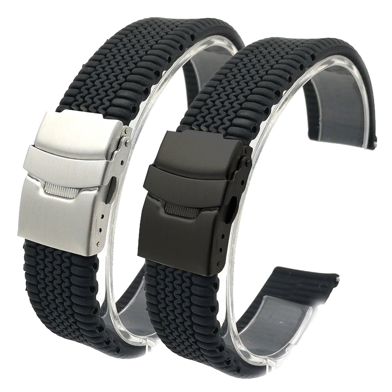 Silicone Sport Strap 20mm 22mm 24mm Folding Buckle Waterproof Soft Rubber Men Replacement Bracelet Band Watch Accessories Orange