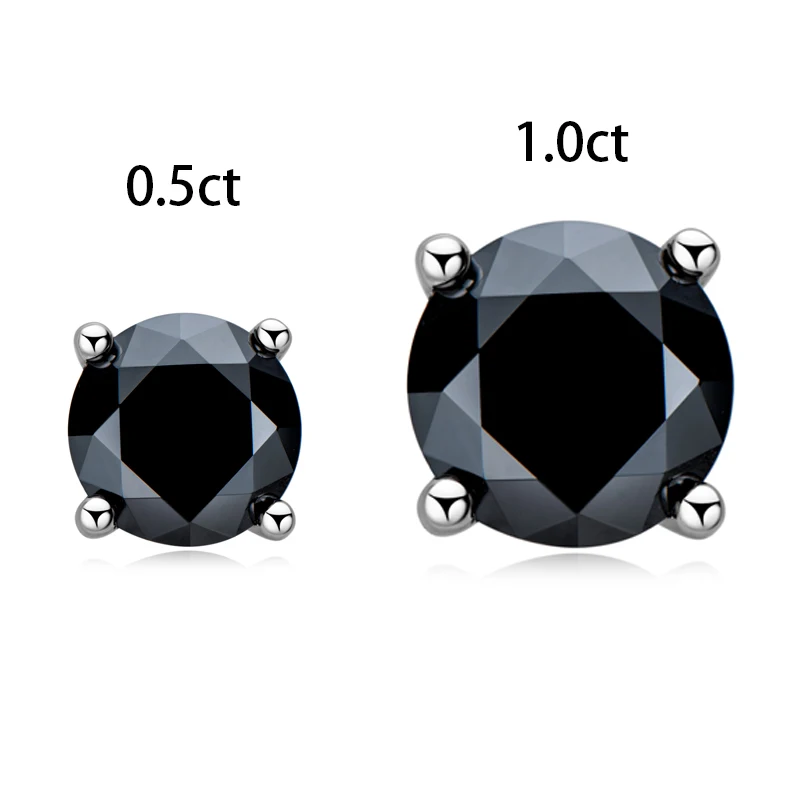LORIELE Black Moissanite Stud Earrings for Men Women D Color 6.5mm Solitaire Diamond Earrings Solid 925 Sterling Silver Jewelry