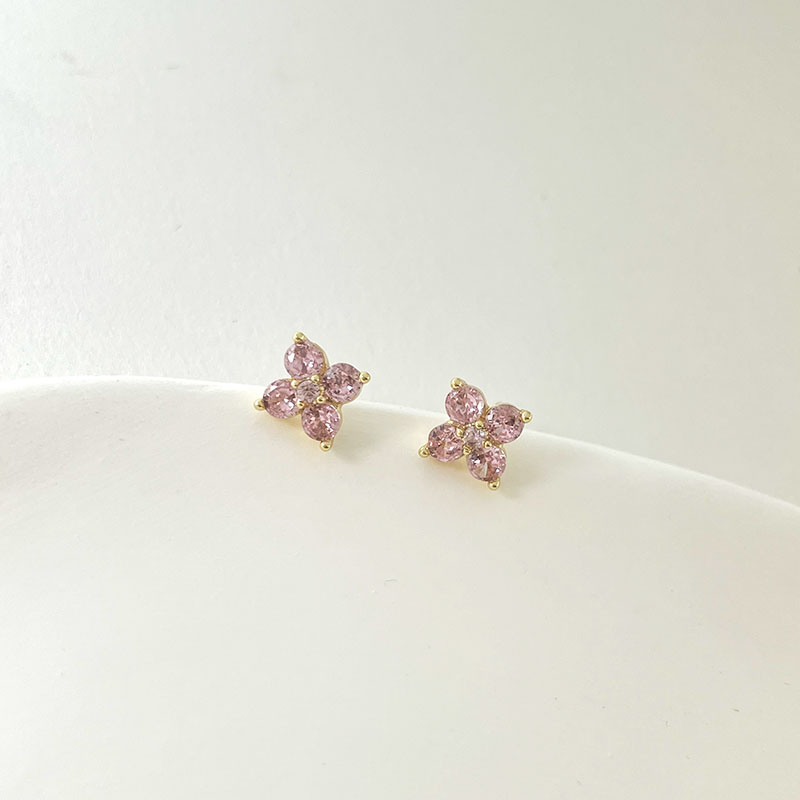 4Colors Cute Four Petal Piercing Gold Color Small Clover Flower CZ Stud Earrings for Women Children Girls Baby Kids Jewelry Aros