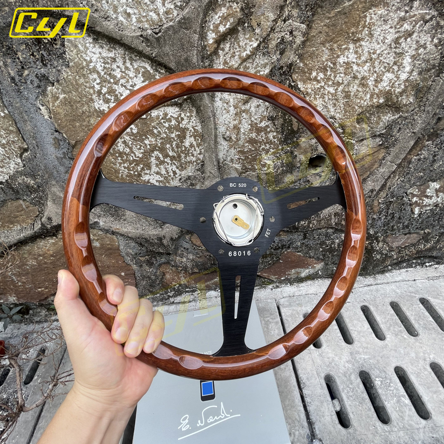 JDM 14inch 358mm Copy Wood Steering Wheel Black Silver Spoke JDM Universal Classic Sports Steering Wheel