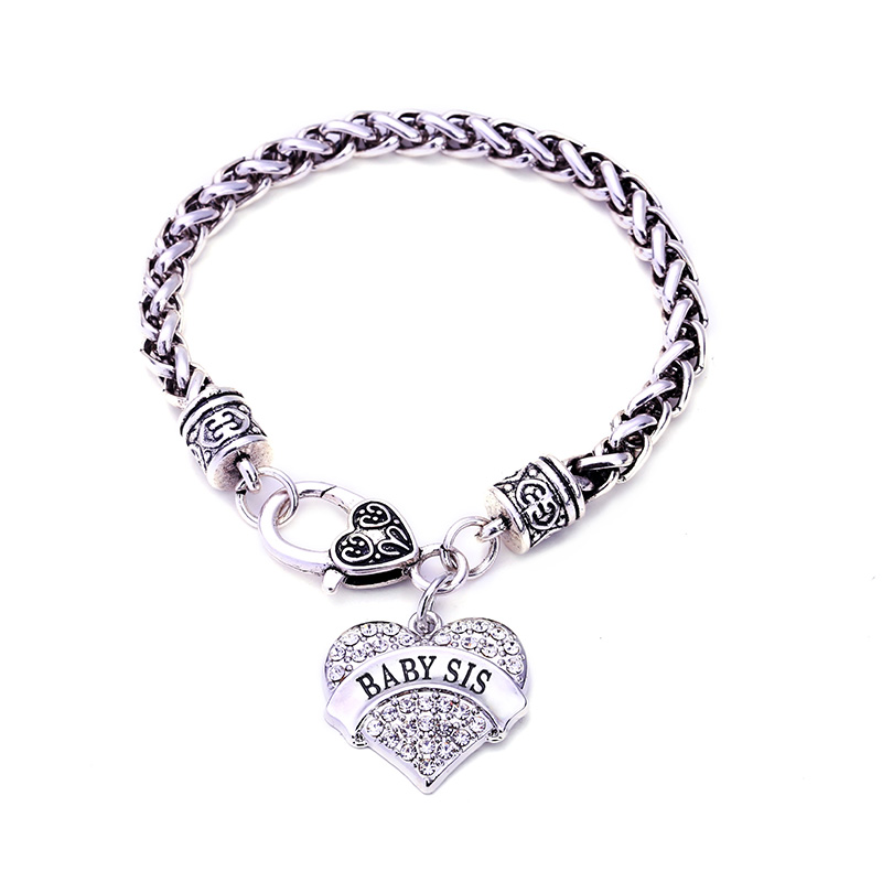 Romantic Wheat Link Bracelet Chain with hearts BABY SIS with Lobster Claw Bracelet