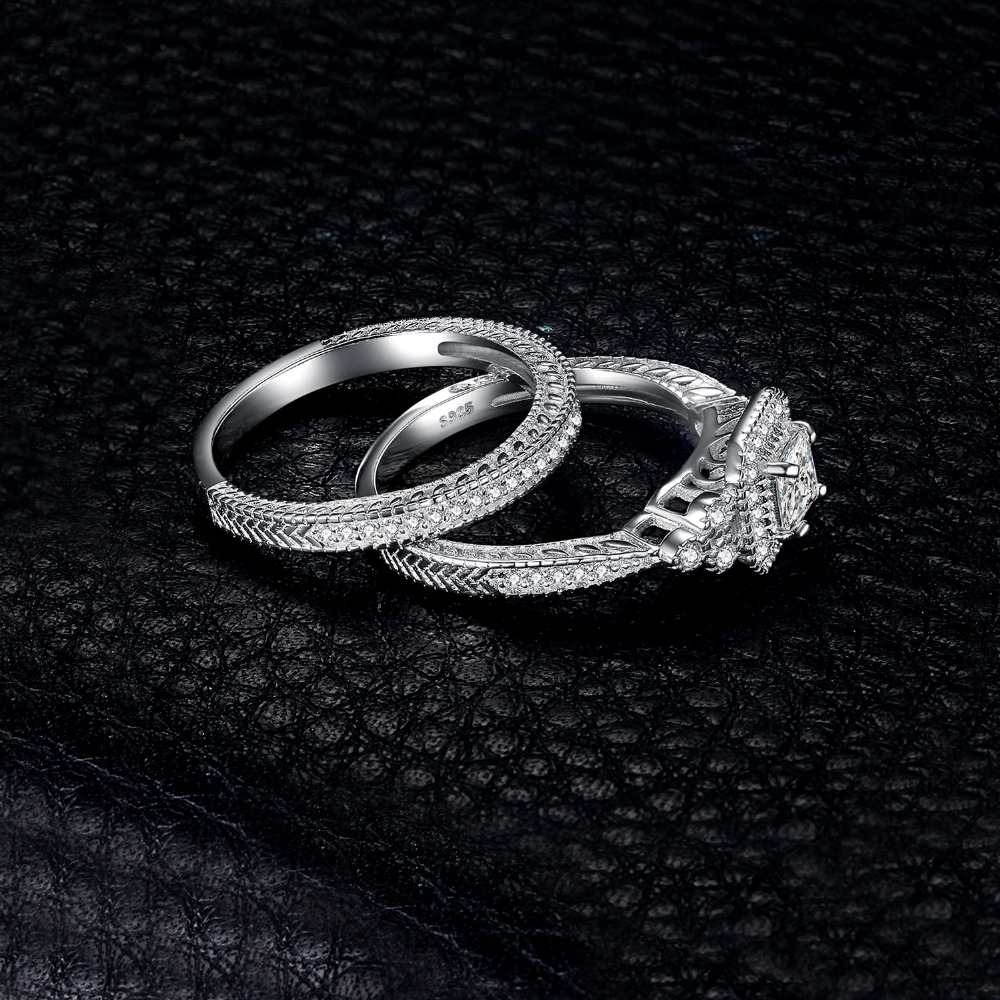 JewelryPalace 2 Pcs Wedding Ring for Women 925 Sterling Silver Engagement Ring AAAAA CZ Simulated Diamond Luxury Bridal Sets