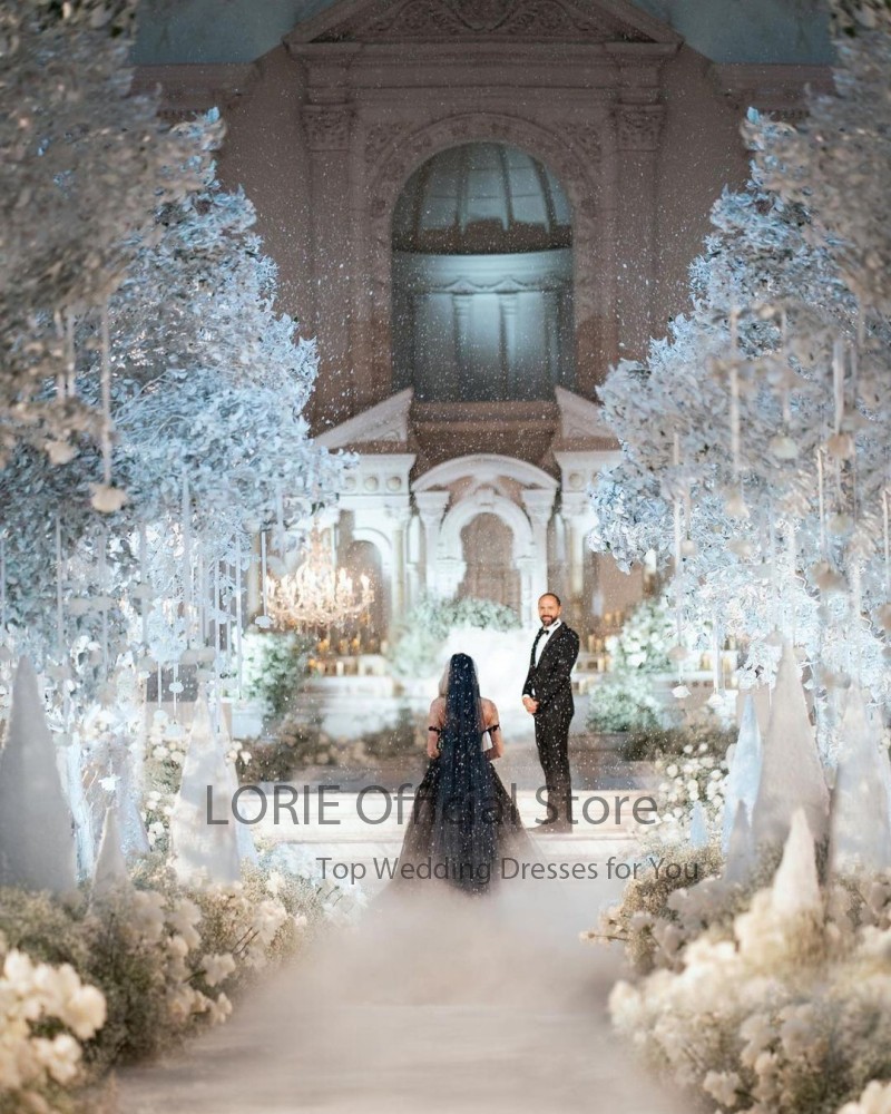 LORIE Black Wedding Dresses Glitter Bride Gown with Off Shoulder Ball Gown Sweetheart Lace Wedding Gown Plus Size