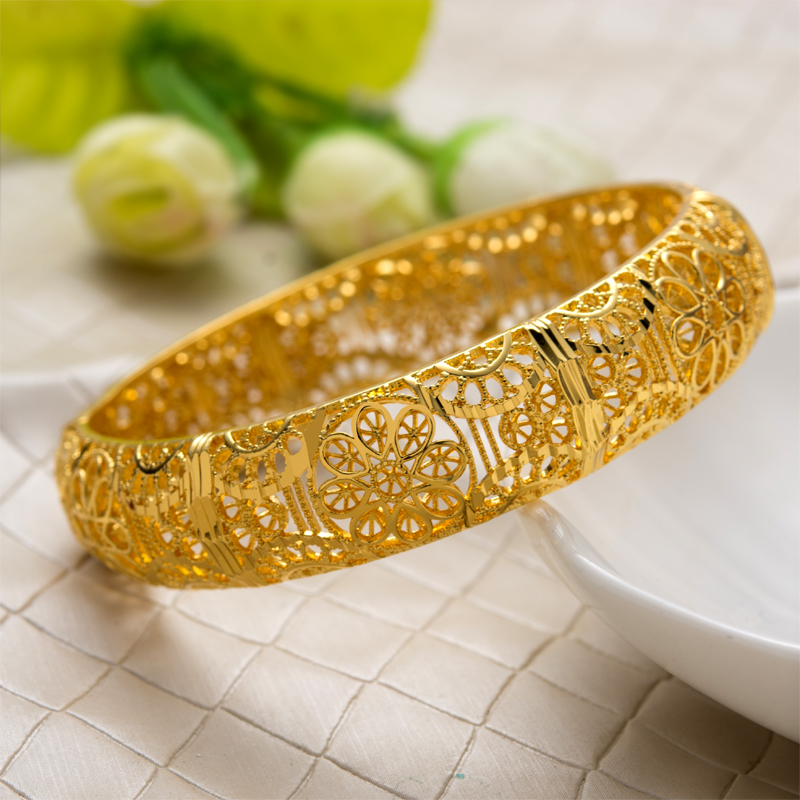 24K Flower Bangles Girls Dubai Gold Color Turkish Egyptian Algeria Indian Moroccan Saudi Gold Color Bangles Kids bangles Fashion