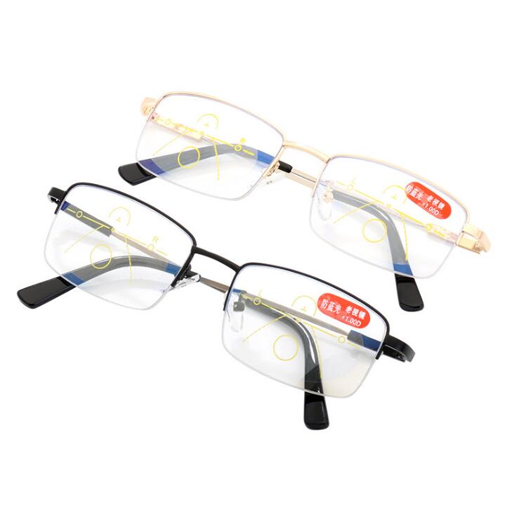 Memory Titanium Multifocal Reading Glasses Progressive Bifocal Anti Blue Ray UV Protect Presbyopic Glasses Half Frame Men Women