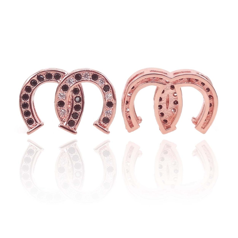 4 Colors Micro Pave CZ Double Horseshoe Spacer Beads Charms Pendant for Women Bracelets DIY Necklace Handmade Jewelry Findings