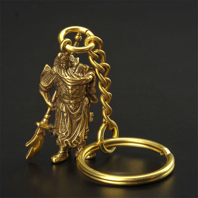 Solid Pure Copper Guan Gong Knife Sword Car Keychain Pendants Luggage Bag Hanging Jewelry Accessories Brass Key Chain Ring Gifts