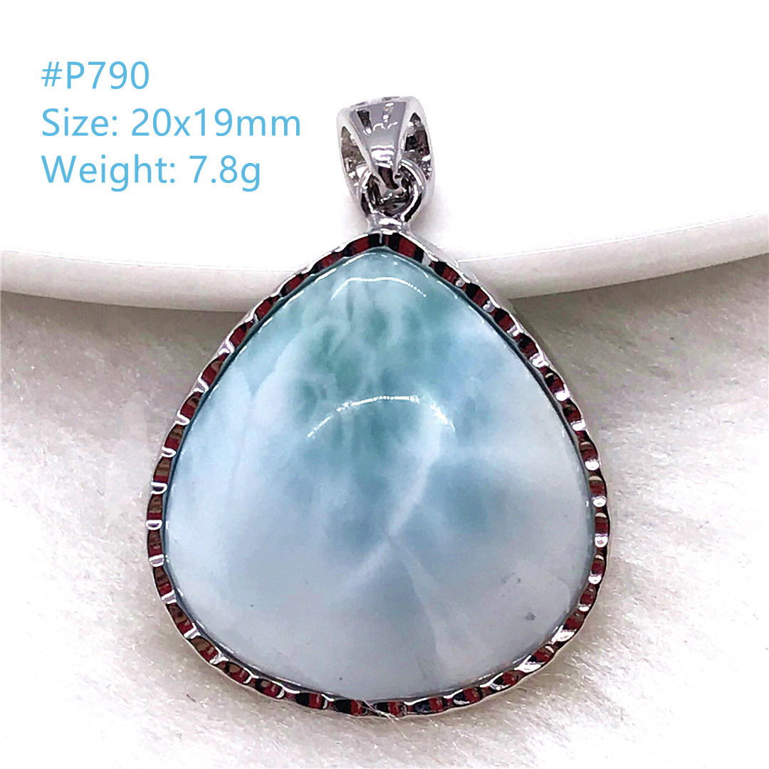Natural Blue Larimar Stone Pendant Women Lady Man Gift Beauty Crystal Beads Silver Dominica Water Pattern Gemstone Jewelry AAAAA