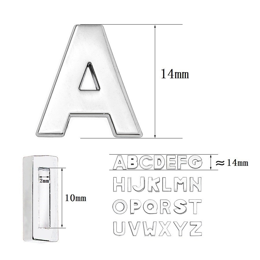 Hole 10MM 10PC/lot Plain Chrome Slide Letter DIY slide charms A - Z English Alphabet Fit For Keychains Wristband Bracelet