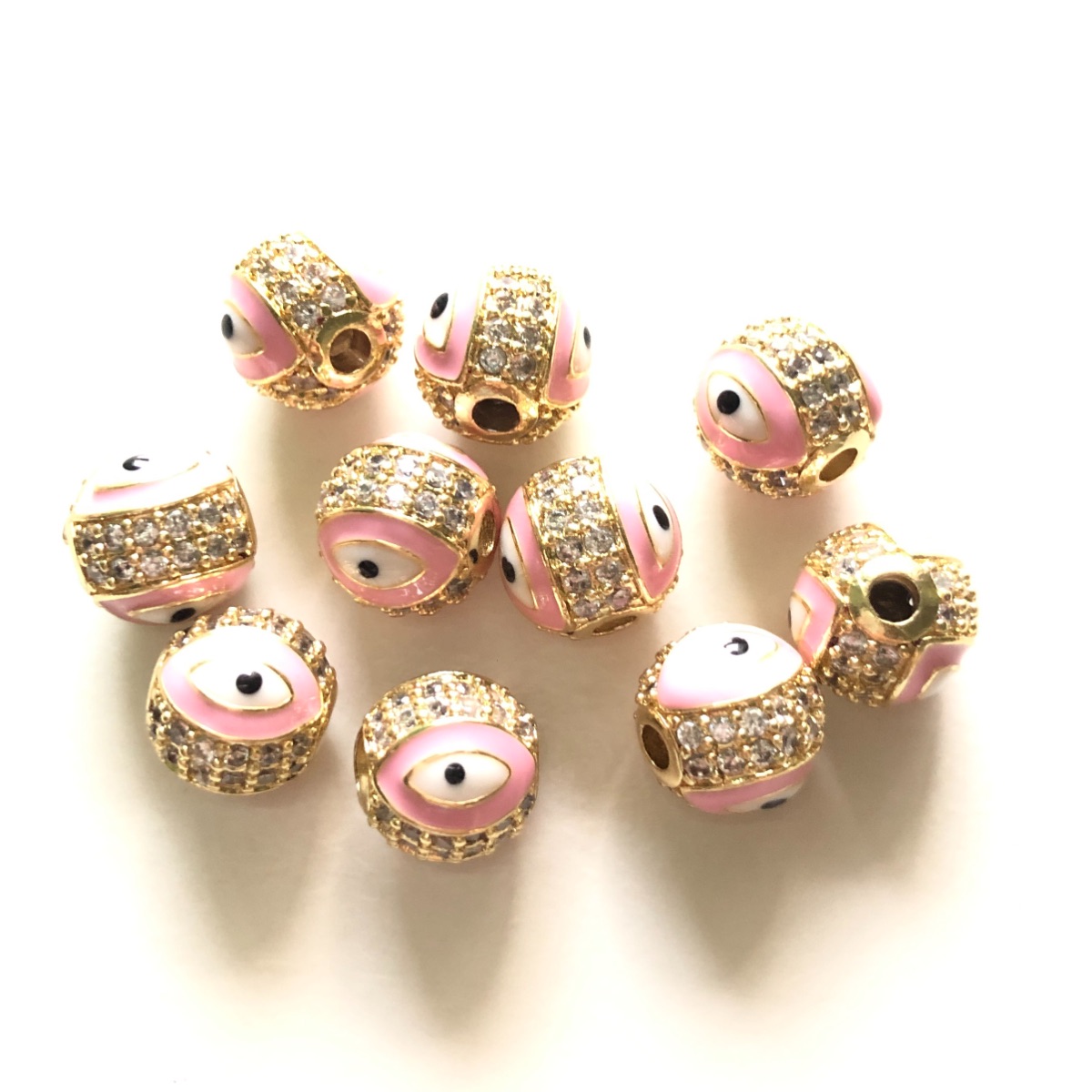 10pcs/Lot 10mm Evil Eye Print Round Ball Spacer Beads for Women Bracelet Girl Necklace Making Gold-Plate Jewelry Waist Accessory