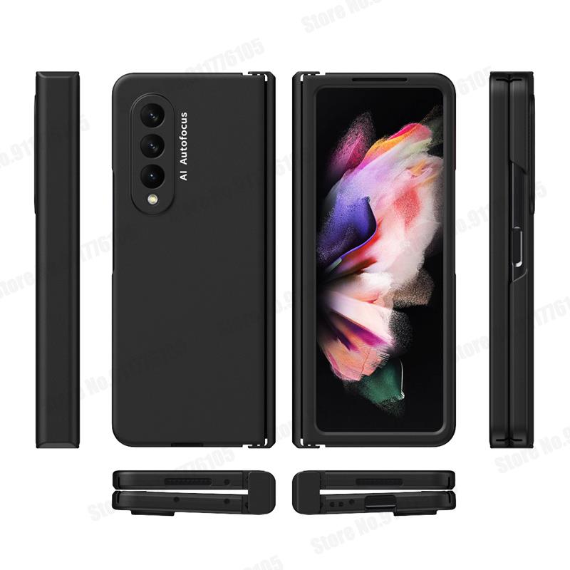 For Samsung Z Fold 3 5G Hinged Coverage Full Body Flip Phone Case for Galaxy Z Fold3 W22 5G Heavy Armor Front Screen Glass Film