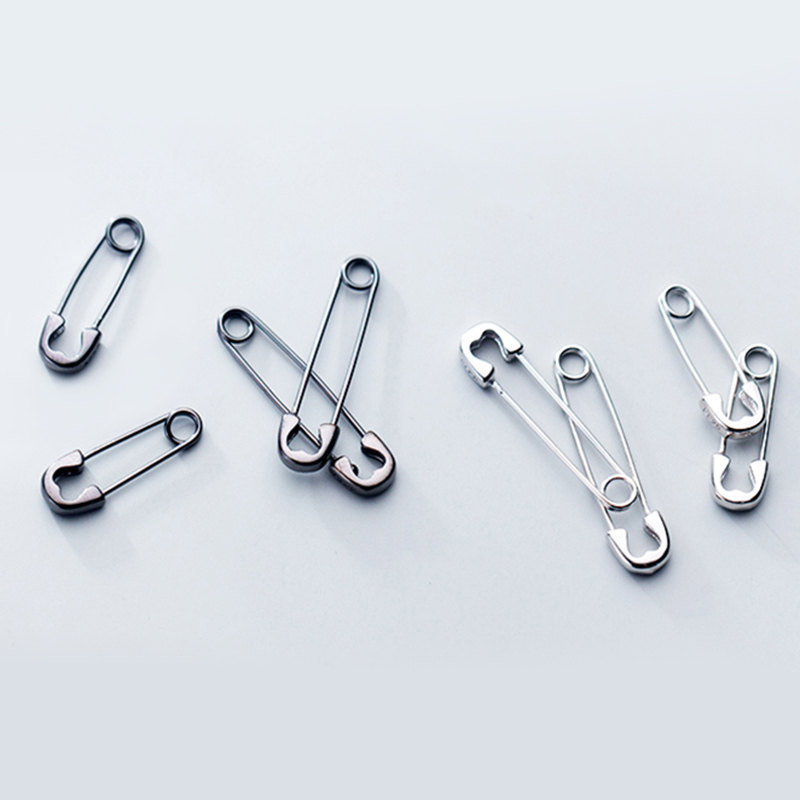 European Punk Hip Hop Safety Pin Stud Earrings Genuine 925 Sterling Silver Earring for Women and Men Party Jewelry Gift