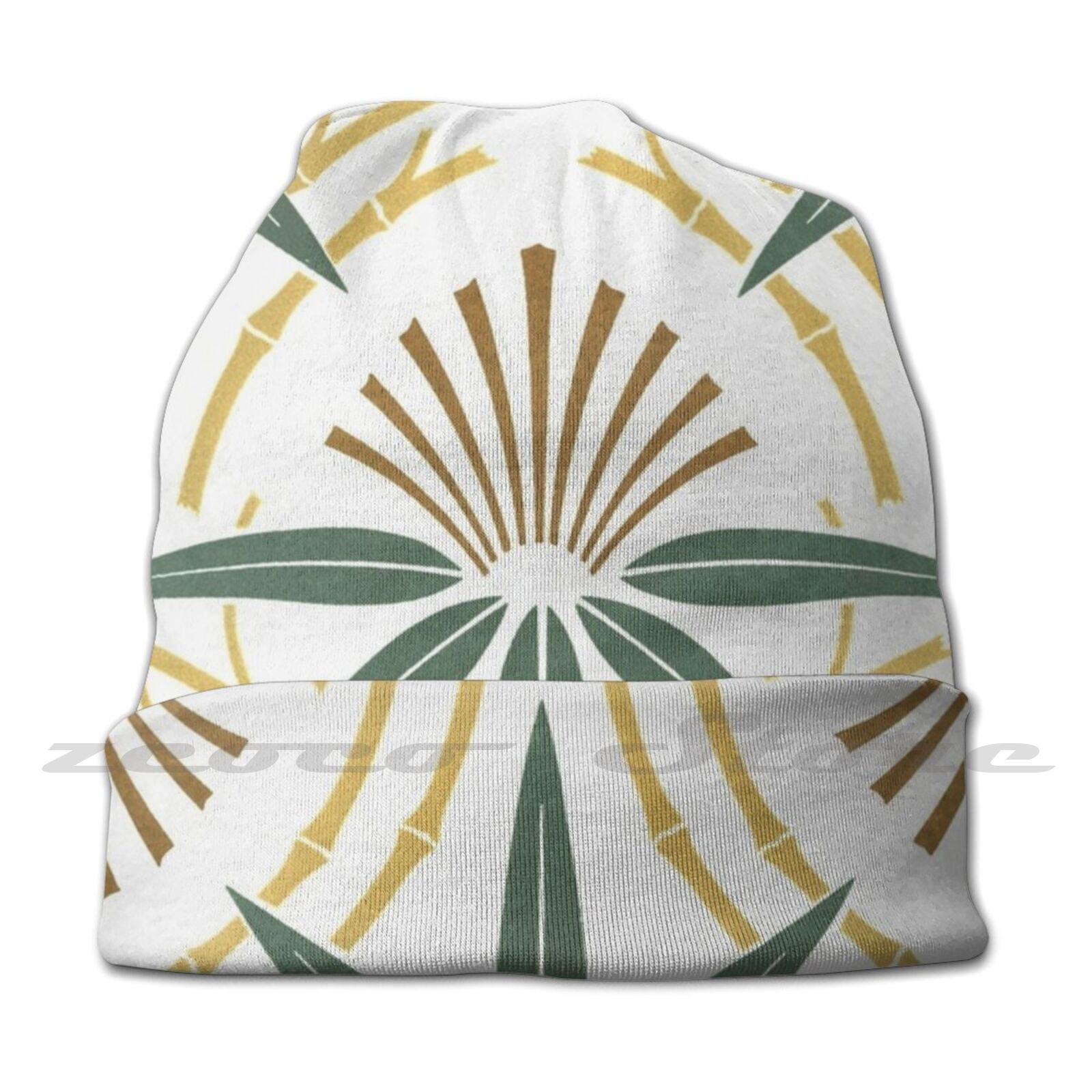 Vibrant Lucky Bamboo Print Knit Hat Hedging Cap Soft Elasticity Outdoor Sports Leisure Lucky Fortune Bamboo Leaves Trees Sprout