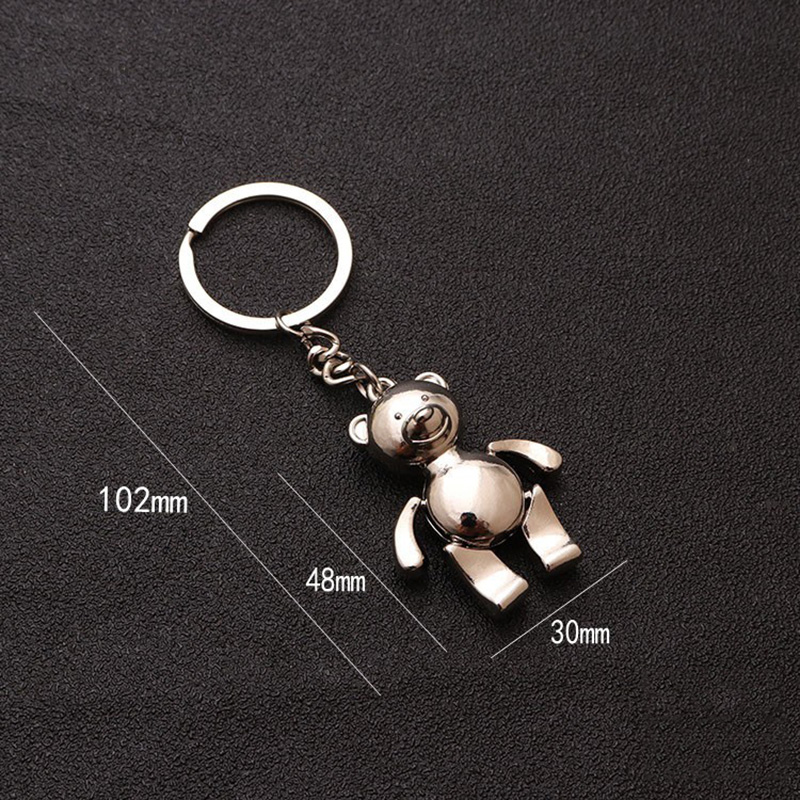 Flexible Metal Teddy Bear Pendant Keychain for Women Men Punk Alloy Charm Accessories Girls Animal Keyring Jewelry Birthday Gift