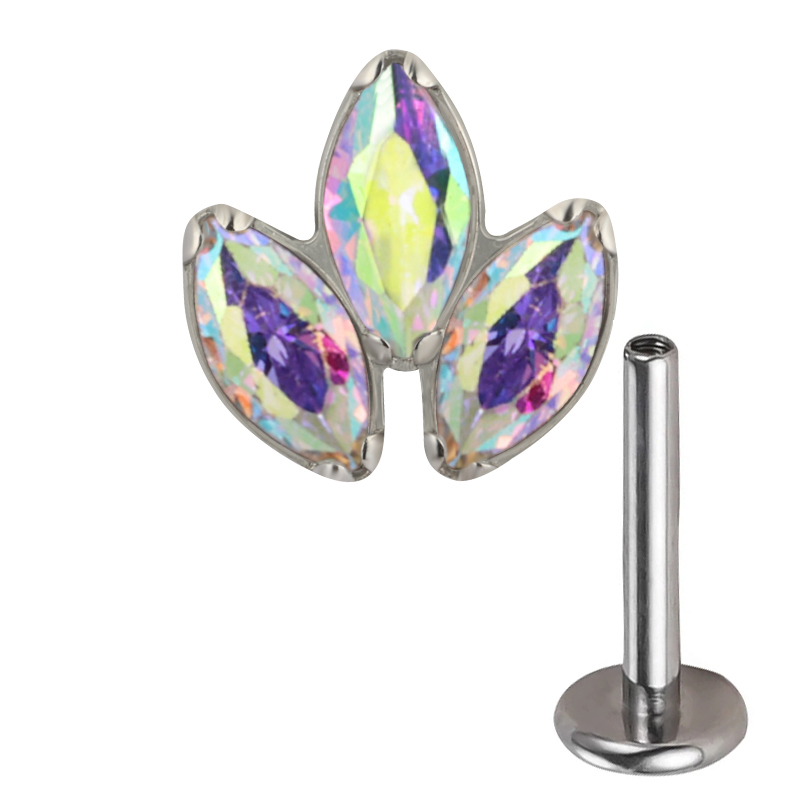 ASTM F136 Titanium Top Threaded Labret Studs Tragus Earrings Lip Tongue Stud Piercing Jewelry EAR PIERC Triangle zirconia Paved
