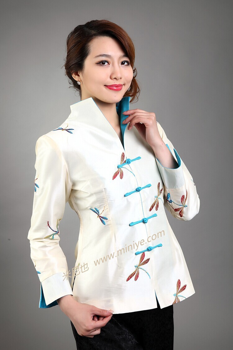 Hottest White Lady Silk Satin Coat Chinese Style Top Embroidered Tang Suit National Clothing Size S M L XL XXL XXXL NJ60