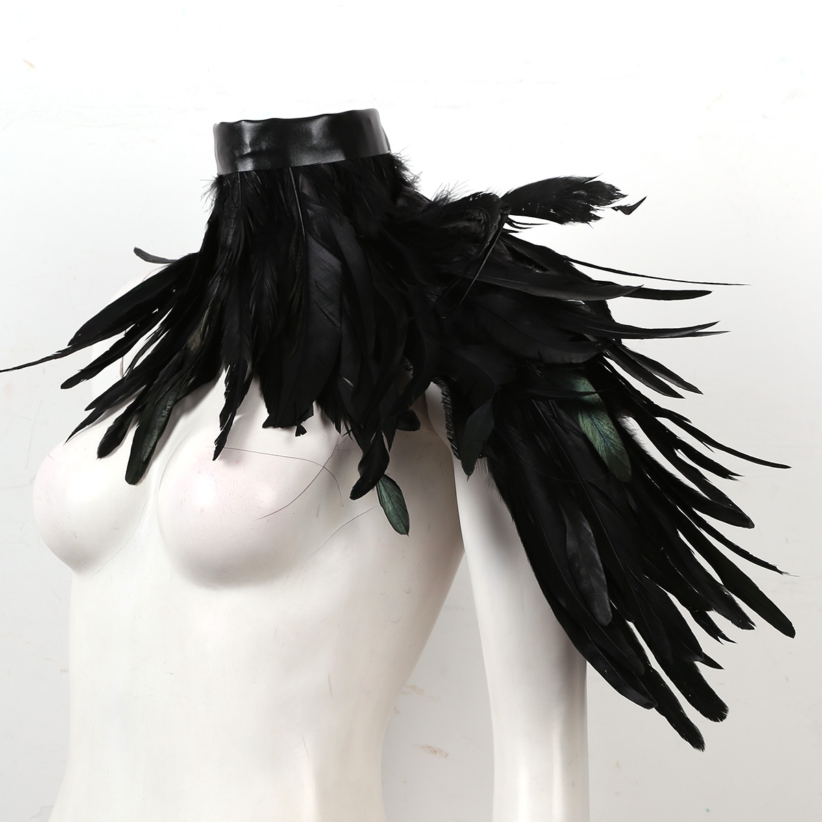 Punk Gothic Black Feather Cape Shawl One Shoulder Shrug Shawl Wings Choker Collar Party Halloween Performance Show Decoration