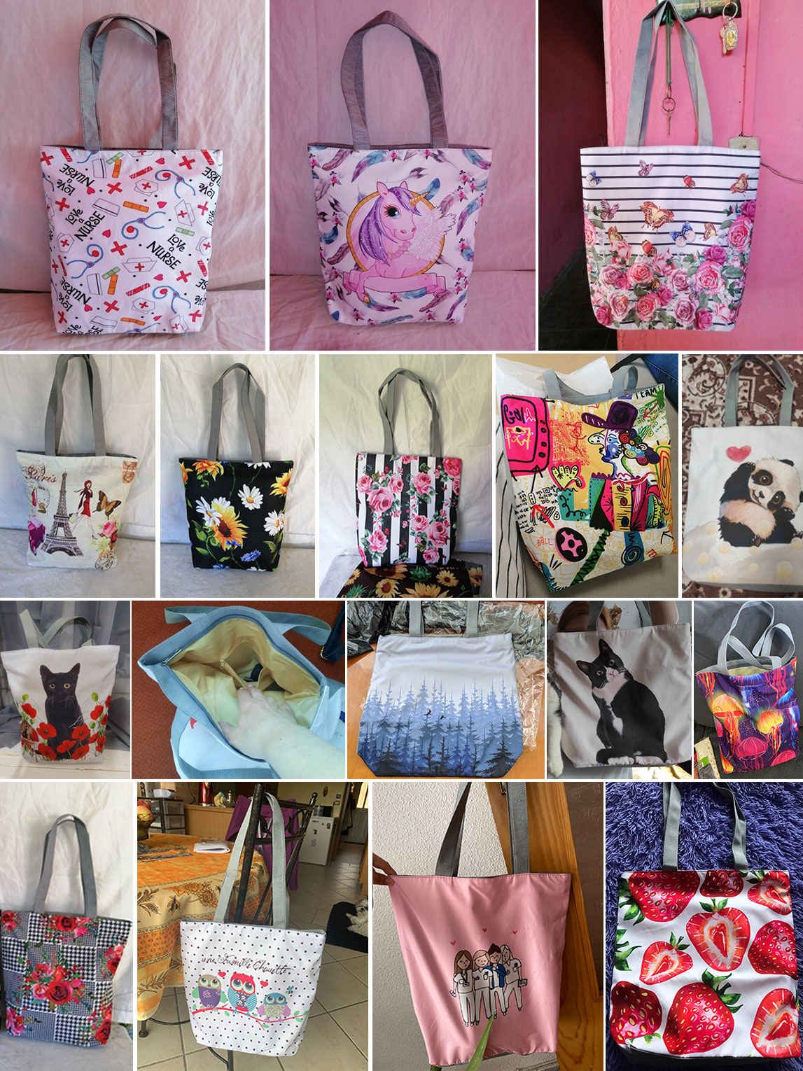 Cute Cat Angel Printed Shoulder Bag For Women Lazy Style Practical Handbag Large Polyester Female Shopping Bags Not Easy To Dirt