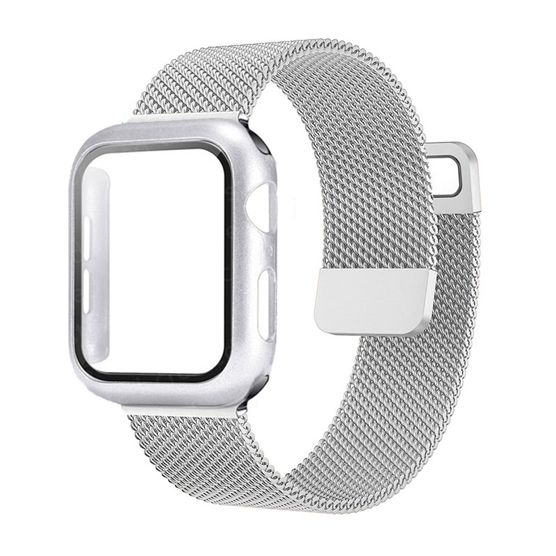 Glass+case+Strap For Apple Watch Band 45mm 41mm 40mm 42mm 44mm Screen Protector Bracelet Magnetic Loop iWatch 5 4 3 6 SE 7 8