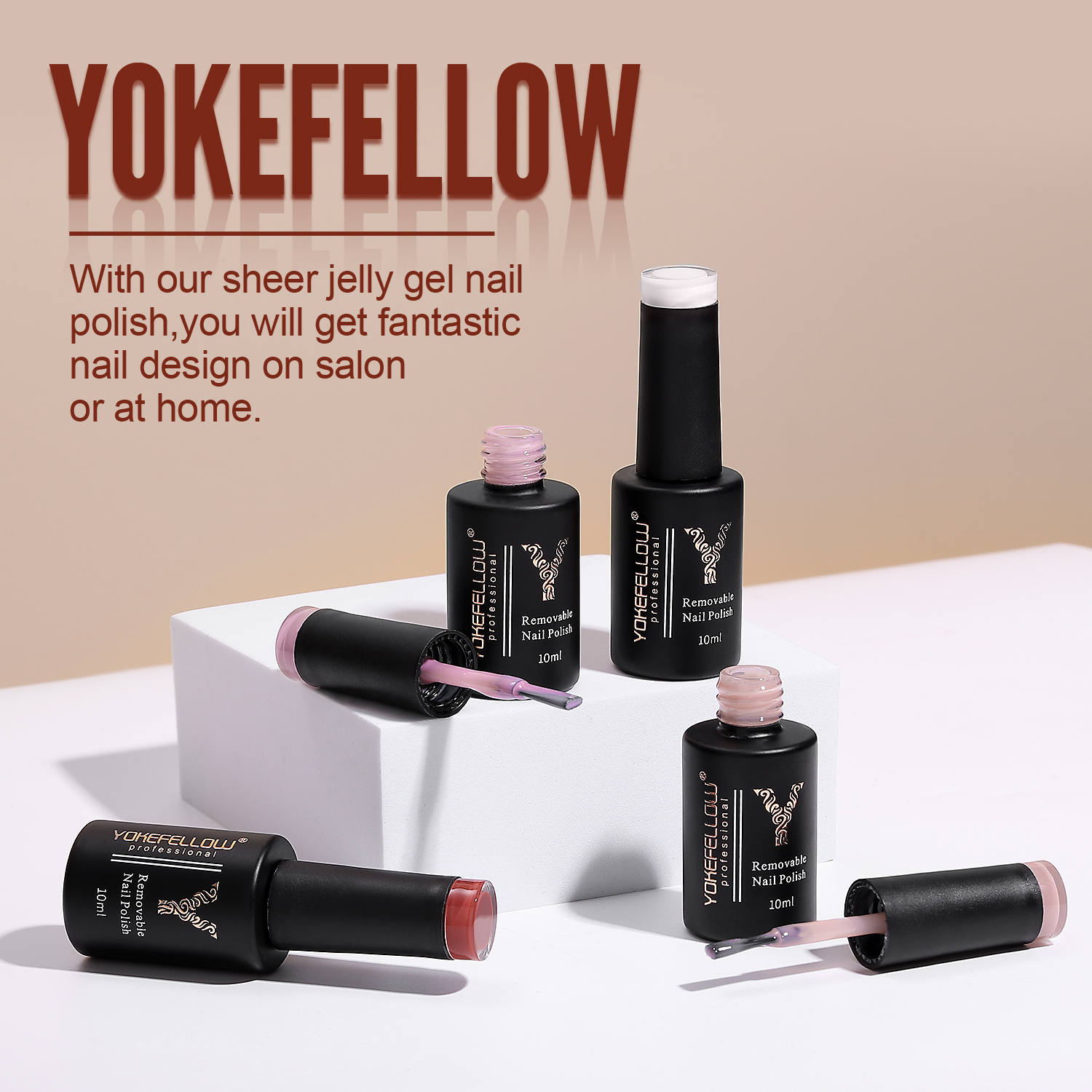 YOKEFELLOW Red Pink Gel Nails Polish 10ML YZ08 Jelly Natural Pink Translucent Color UV Light Cure Gel Polish for Nail Art DIY