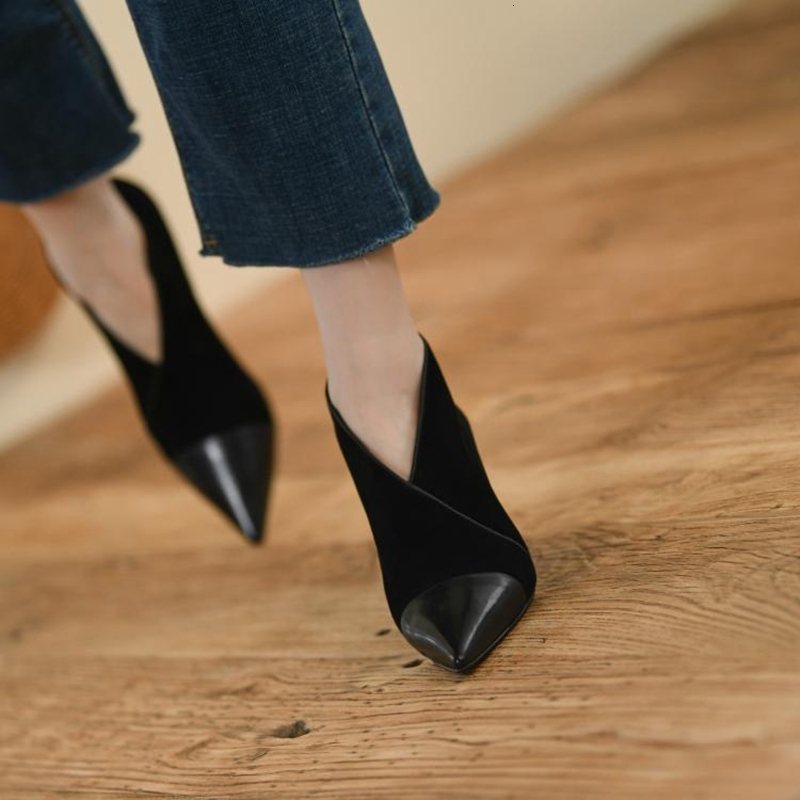2024 Spring/Autumn Pointed Toe High Heel Shoes Sheep Suede Ankle For Women Solid Elegant Modern Boots 68
