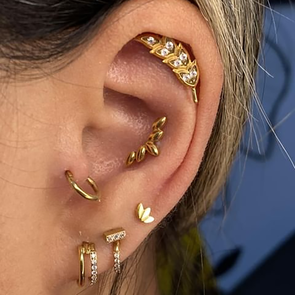 Right Grand ASTM F136 Titanium 16G Leaf Labret Studs Monroe Cartilage Earring Flat Back Lip Rings