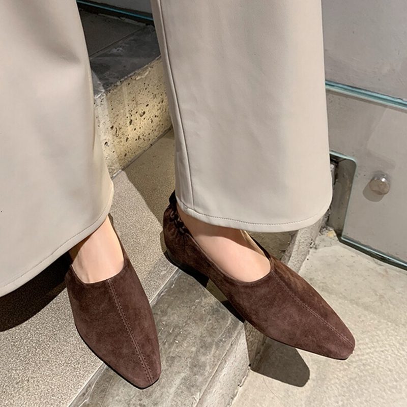 NEW Spring/Autumn Loafers Sheep Suede Leather For Square Toe Chunky Heel Soft Shoes Black Shallow Women Pumps