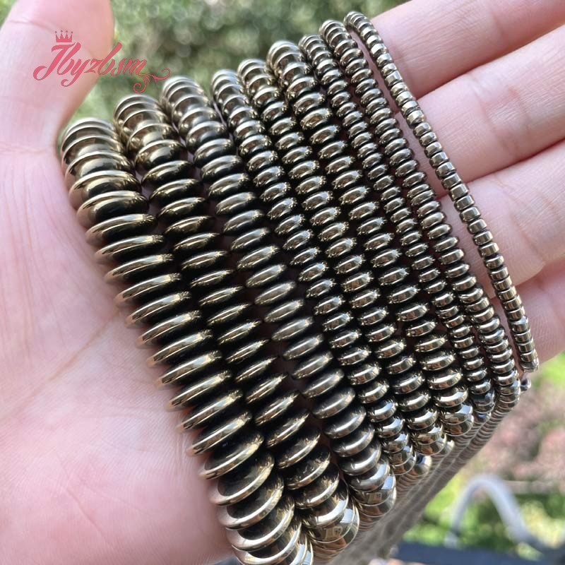 2x3/3x8/3x12mm Natural Rondelle Pyrite Hematite Stone Beads For Necklace Bracelet Jewelry Making Strand 15" Free shipping