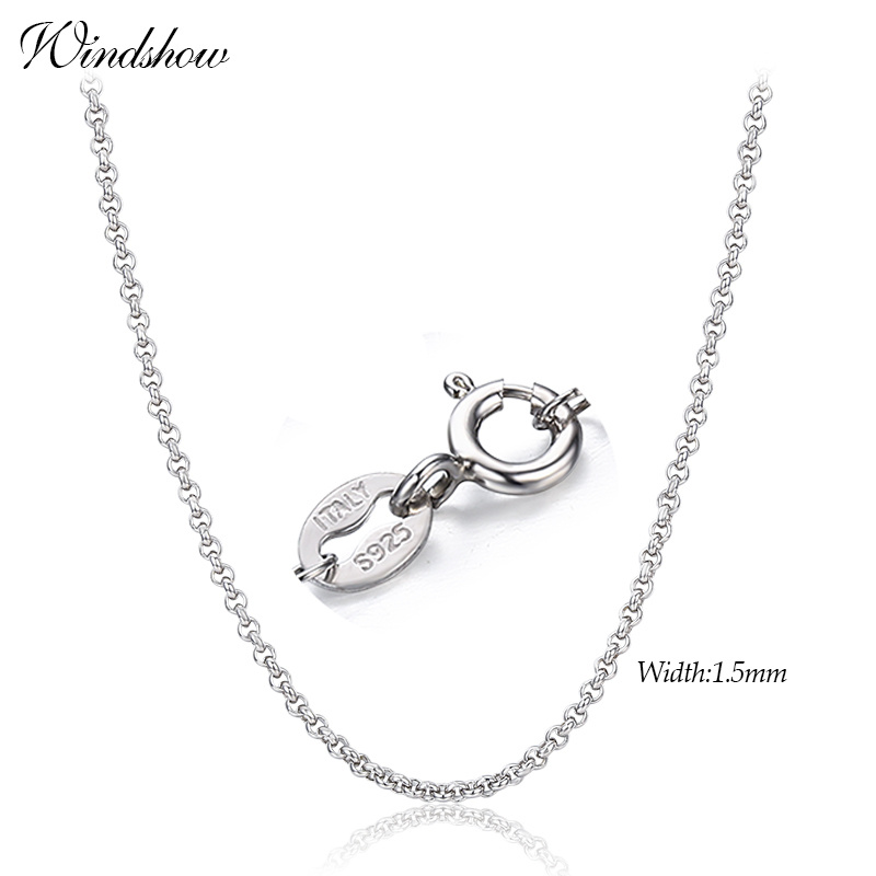 35-90cm 1.5mm 925 Sterling Silver Circle Rolo Chain Necklace Women Girl Italy Men Jewelry Kolye Collare Collier Ketting Sieraden