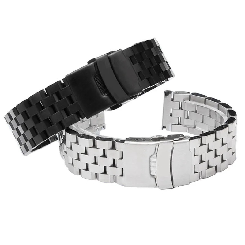 18mm 20mm 22mm 24mm 26mm Stainless Steel Watch Band Silver Black Metal Watch Strap Women Men Wrist Bracelet Watchband with Tool 240624