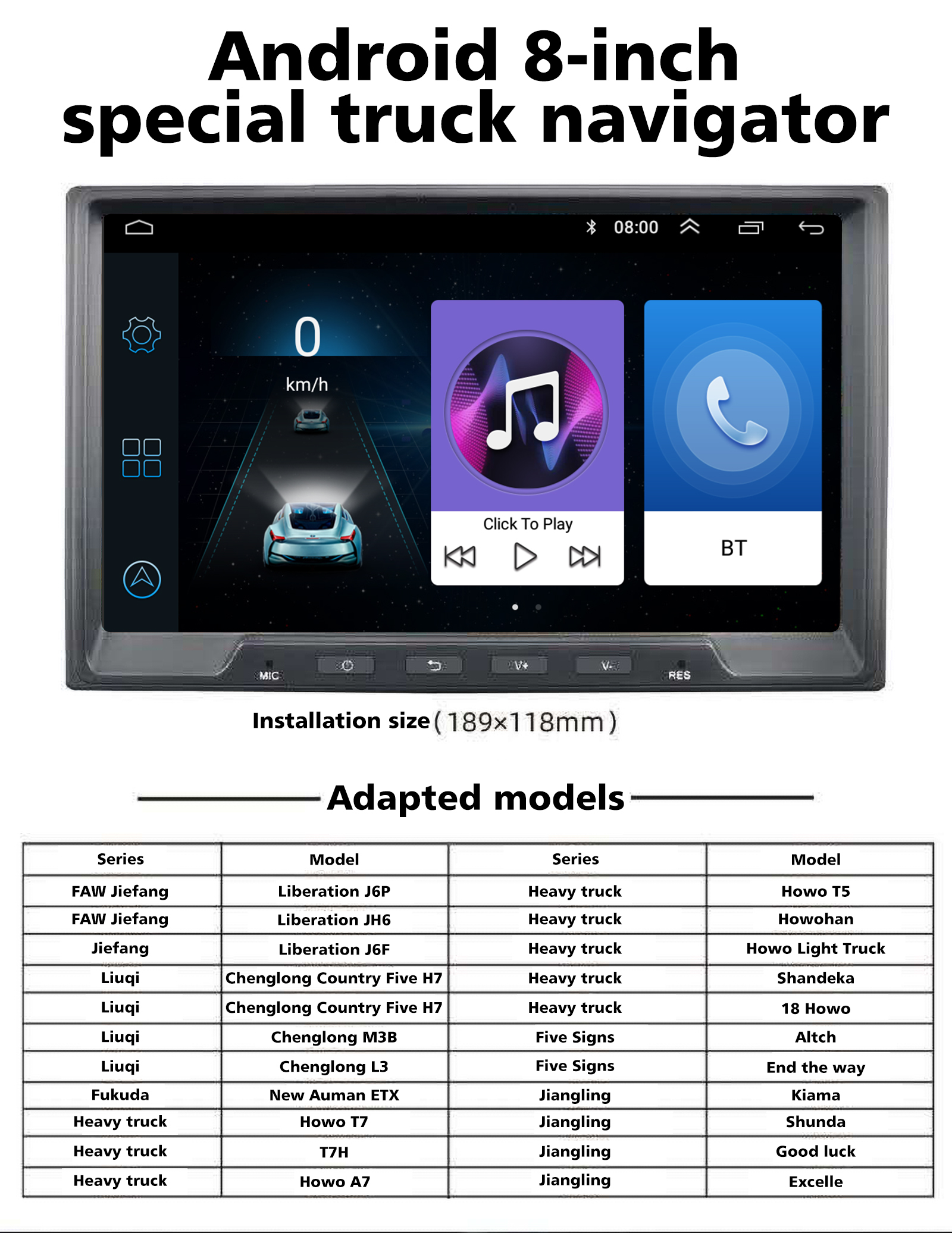 Podofo 24V truck GPS Car Radio 8" Autoradio Multimedia Player Android 10 Car Stereo MP5 Bluetooth USB FM Camera