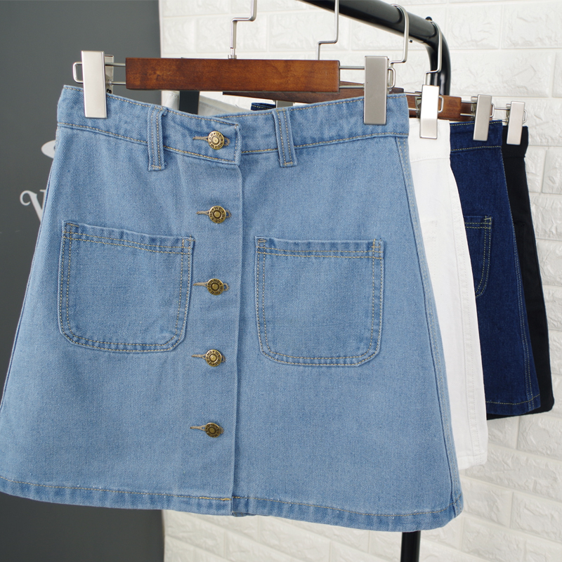 Summer Womens A-line Y2K Pencil Min Denim Skirt High Waist Jeans Harajuku Pockets Skirt Black White Bottom Clothes