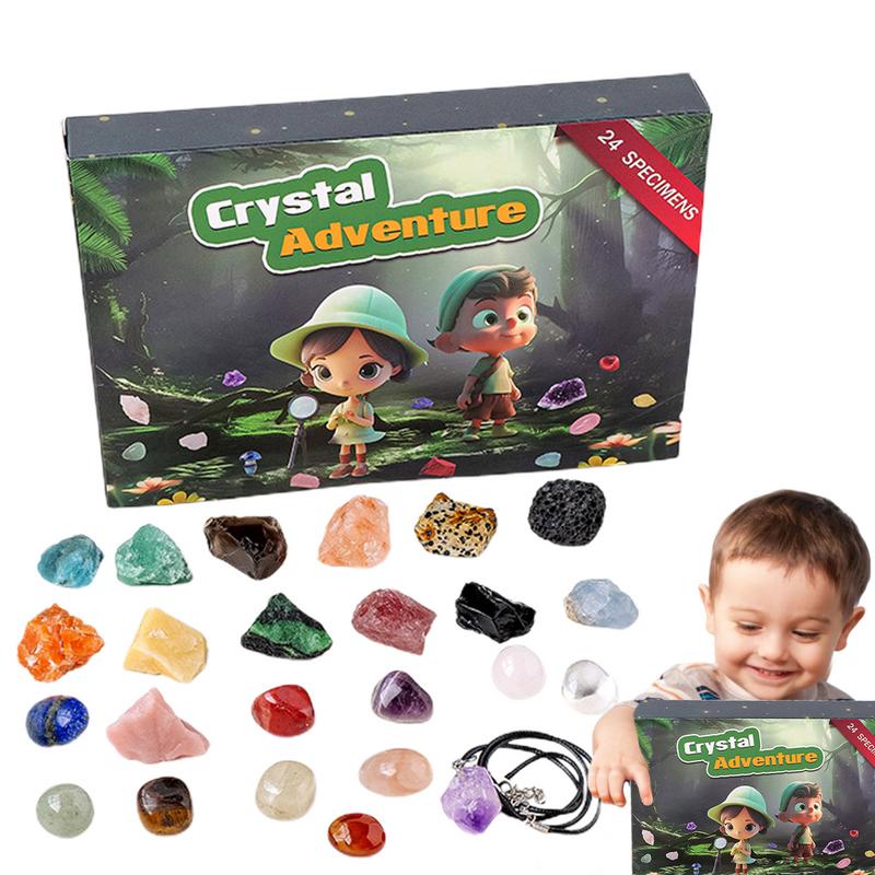 Crystal Advent Calendar Holiday Advent Calendar 24 Days Natural Stone Countdown Educational Gemstone Dig Kit Gem Collection