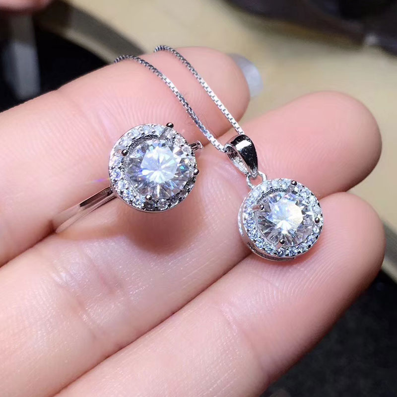 CoLife Moissanite Ring and Pendant Set for Wedding Moissanite Silver Wedding Jewelry Set Solid 925 Silver Moissanite Jewelry Set