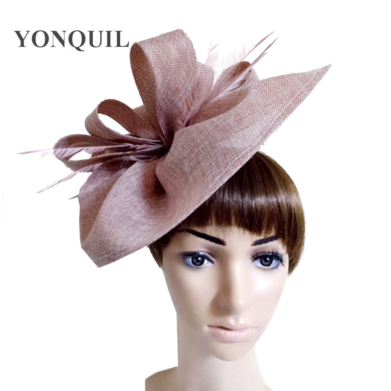 Women Vintage Big Derby Loop Fascinators Hats Red Ladies Event Feather Headwear Race Hair Accessories Fedora Pillbox Hats SYF66