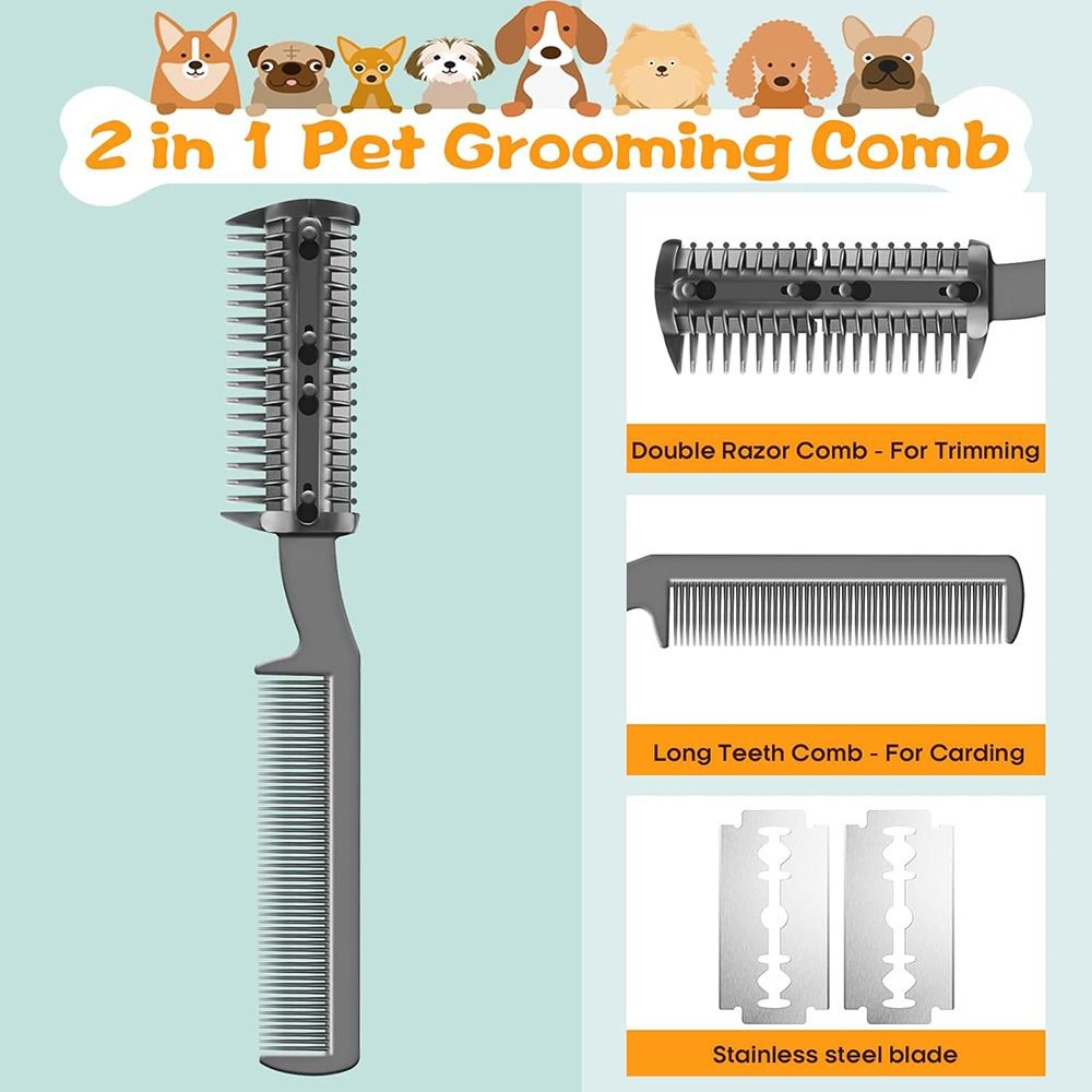 Razor Comb for Dogs Cats with 1pcs Extra Blades, Pet Razor Comb 2 in 1 | Trimming & Grooming, Dog Cat Brush