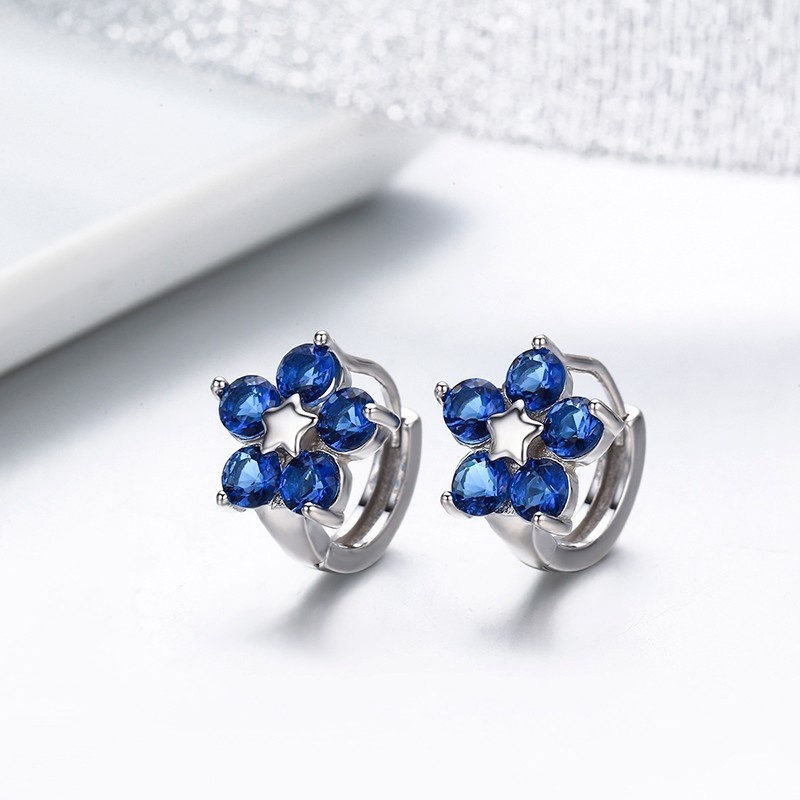Cute 925 Sterling Silver Star Five Petals CZ Circles Loops Huggies Small Hoop Earrings For Women Jewelry Kids Girls Aros Artes