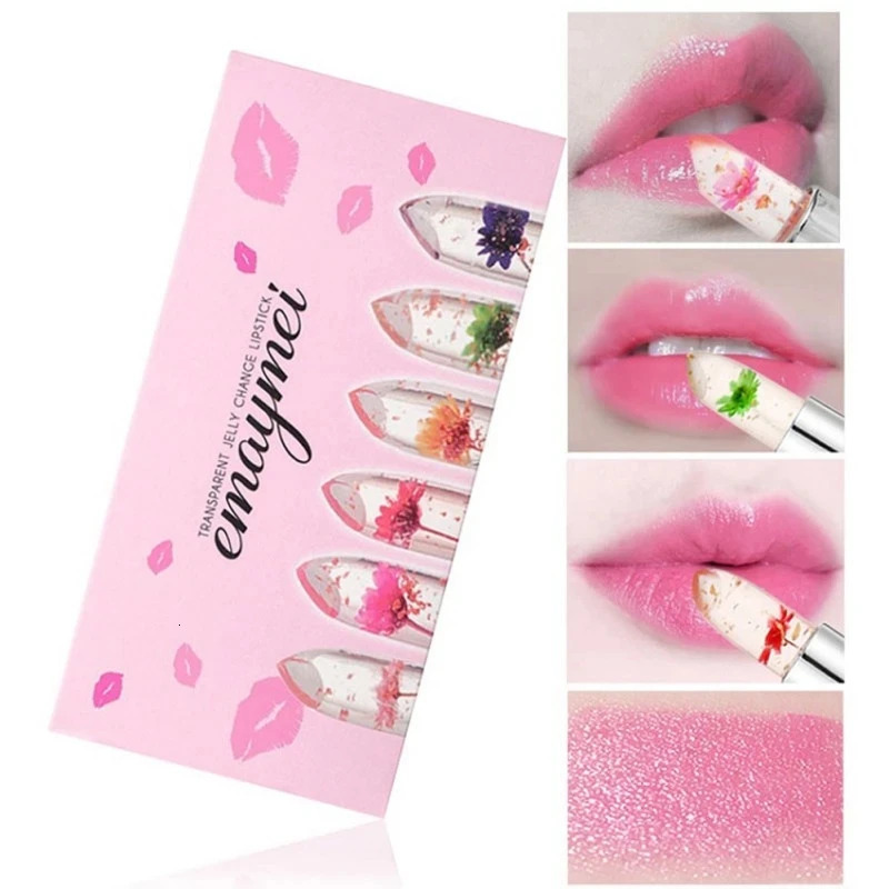 make up 6pcs Lipstick Set Flower Jelly Crystal Clear Long Lasting Lips Color Change Pink lip gloss Cosmetics 240621