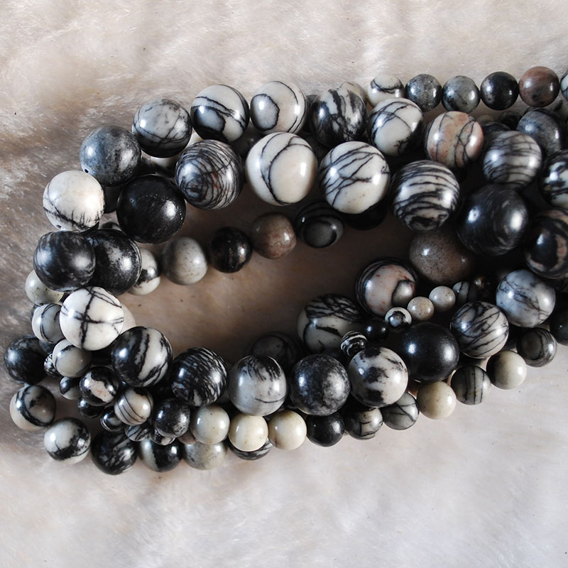 Natural White Black Web Zebra Jasper Stone Beads For Necklace Bracelet Charm Jewelry Making Diy Round Spacer Beads
