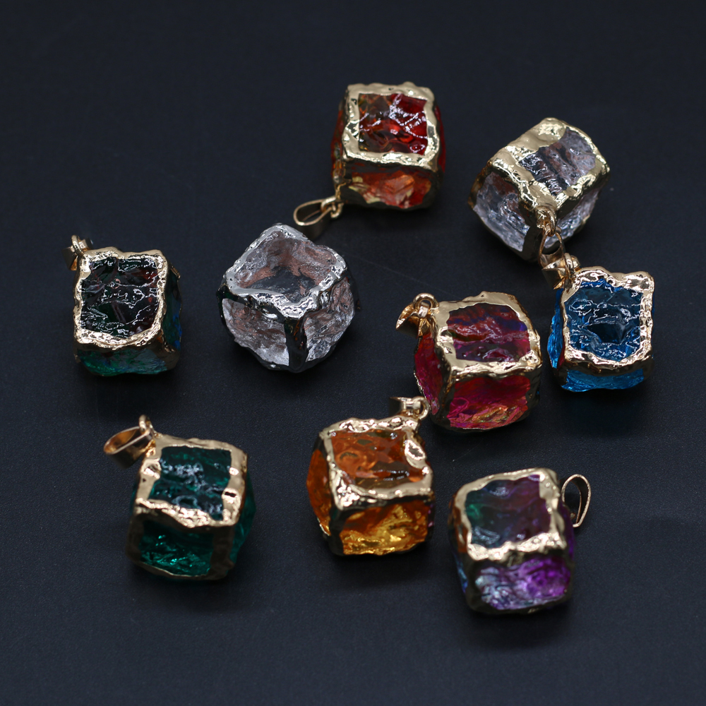 2Pcs Natural Stone Pendant Square Crystal Faceted Pendant For Jewelry Making DIY Necklace Bracelet Earrings Accessory