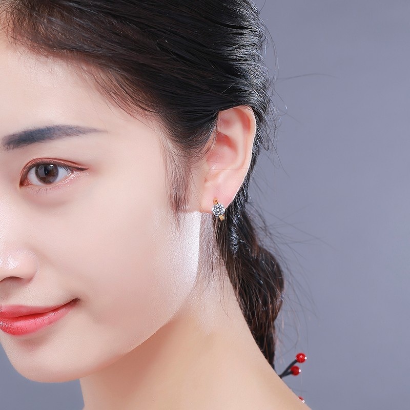 4Colors Round CZ Stone Gold Color 925 Sterling Silver Small Loop Huggie Hoop Earrings For Women Jewelry Kids Girls Aros Cute