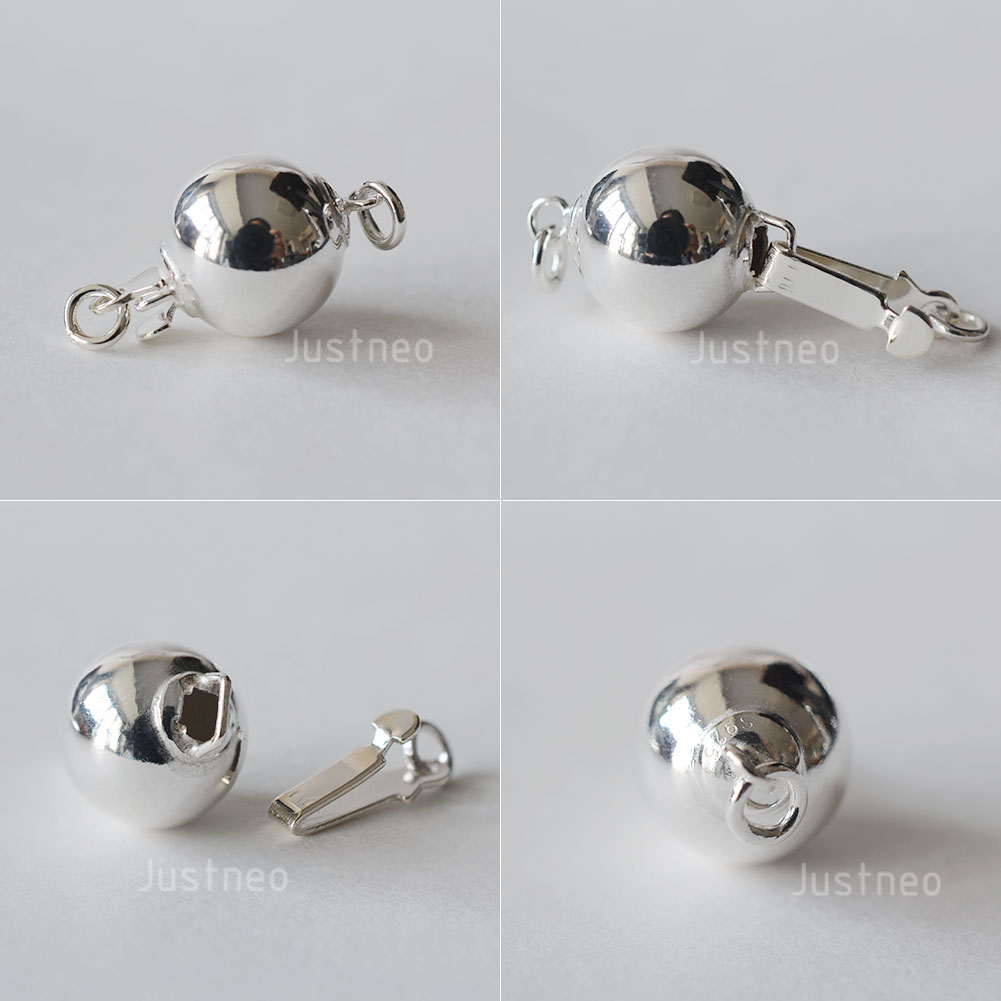 Solid 925 Sterling Silver Round Ball Box Clasp for Pearl Necklace Jewelry diy Components, 1 piece/lot