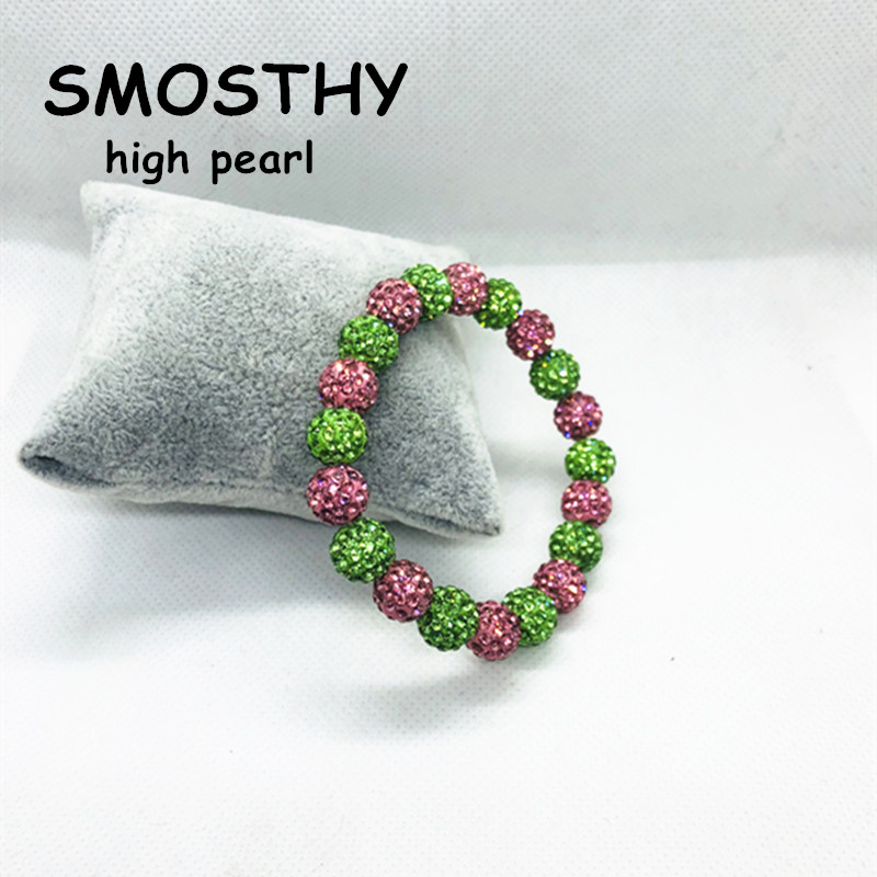 Bling Crystal Pink Green Pave Clay Spacer 10mm 12mm Women Sorority Greek Loose beads Bracelet Necklace Making OCB002,10pcs/lot