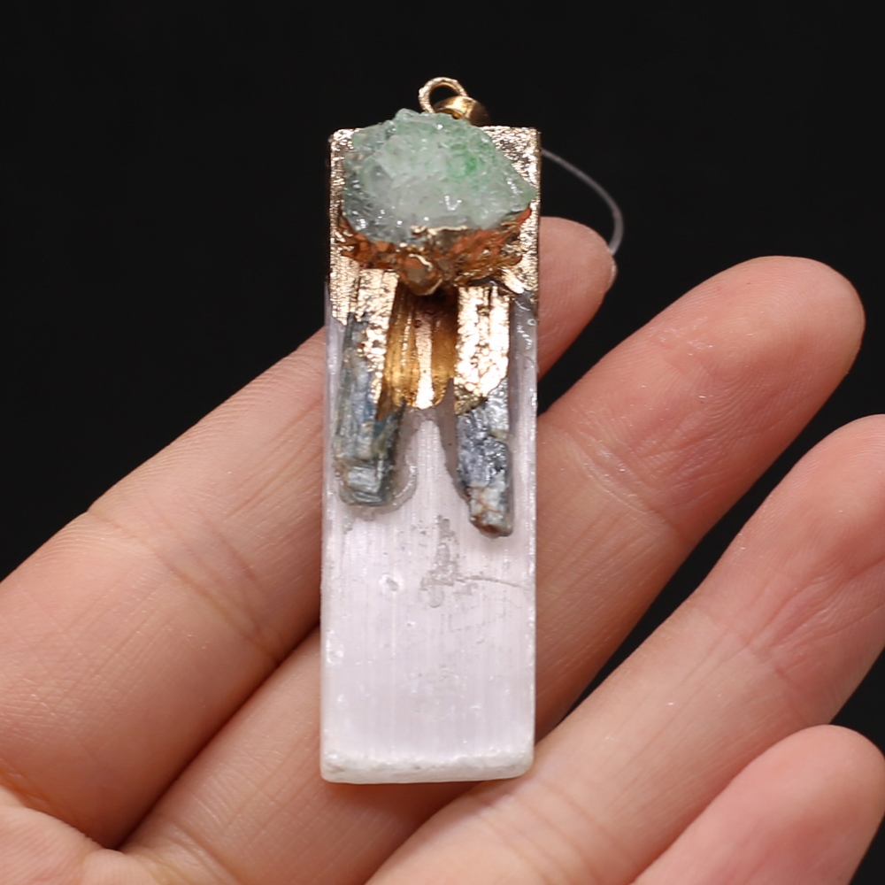Natural Semi-precious Stone Agates Pendant Rectangle Crystal Druzy Charms for Handmade Necklace Jewelry Making DIY Accessories