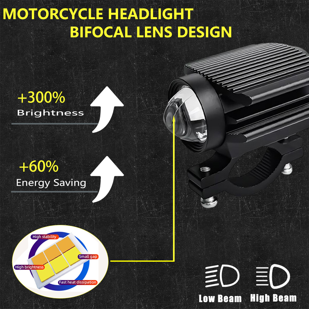 Auxiliary LED Headlight For Motorcycles Fog Lights Focus 12-80V Long Range Additional Scooter ATV UTV E-bike Moto Spotlights
