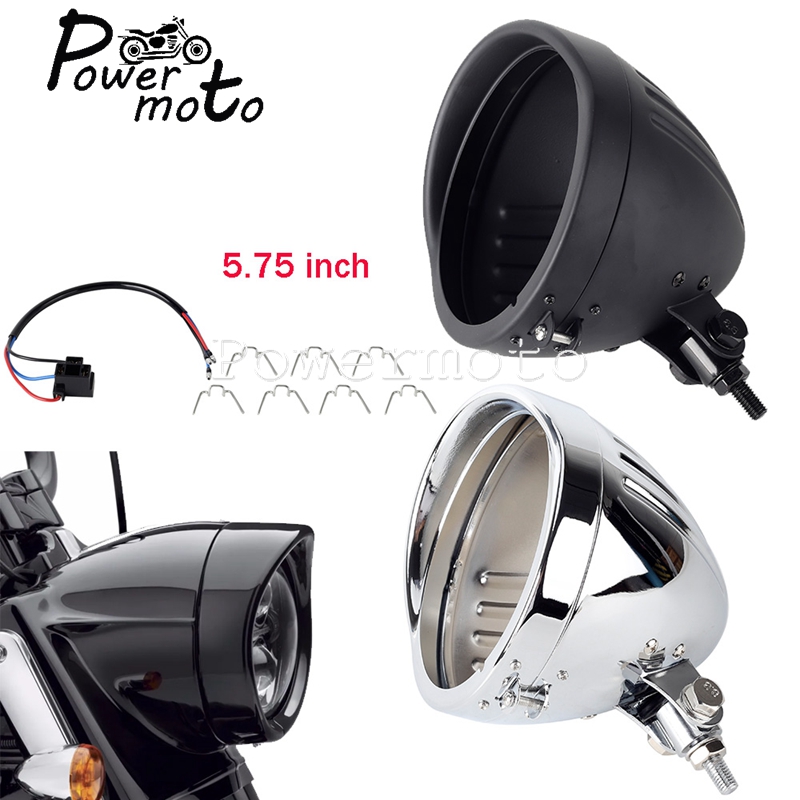 5.75 inch Motorcycle Steel Headlight Housing Bucket Lighthouse Shell Cover For Harley Chopper Bobber Cafe Racer Custom Cruiser