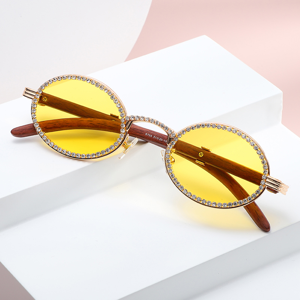 Peekaboo rhinestone ladies sunglasses round vintage uv400 small frame oval glasses female summer blue yellow brown