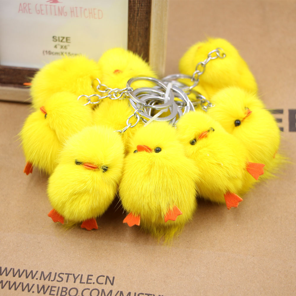 Little Yellow Chicken Real Hair Keychain Little Chicken Plush Bag Jewelry Accessories Girl Duck Mobile Phone Ornaments