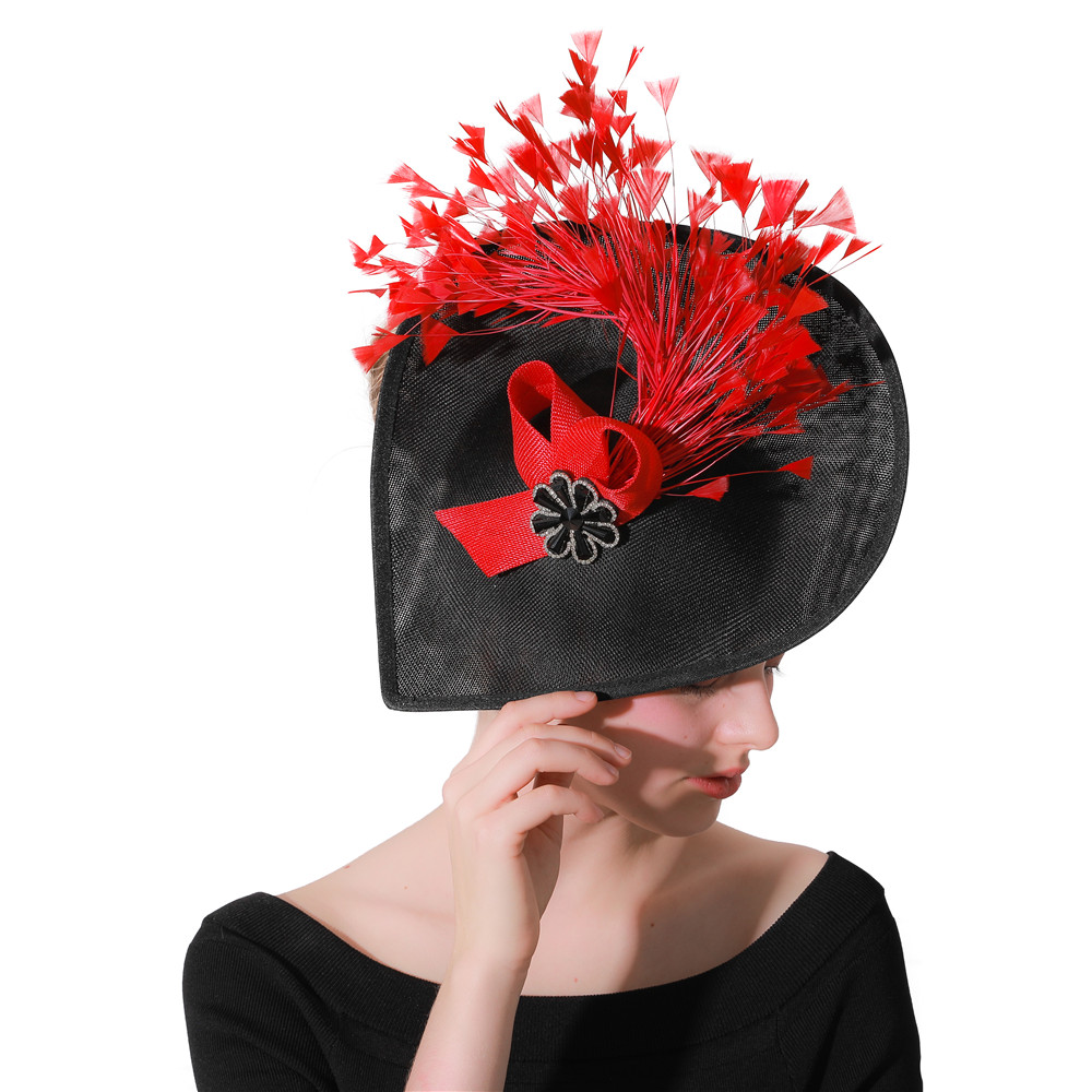 Elegant Women Church Cocktail Fascinator Hat Hair Accessories Wedding Ladies Millinery Cap Lady Red Feathers Wedding Headpiece