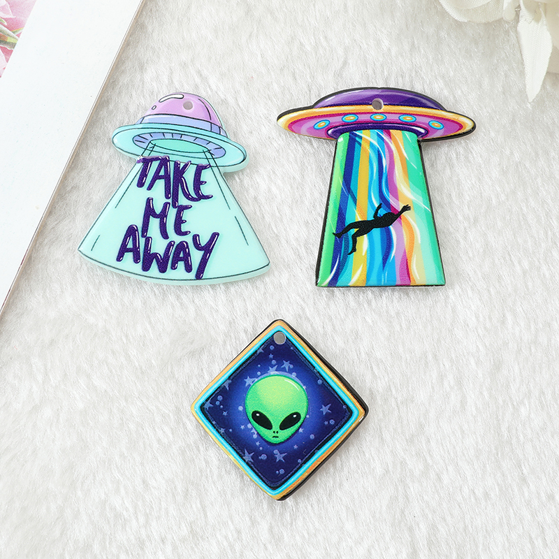 12Pcs Pastel Goth Alien Charms Spooky Creative Acrylic UFO Pendant For Earring Necklace Diy Making